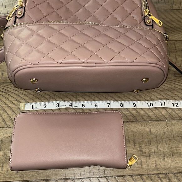 NWT Vegan 🌱 Quilted Backpack 🎒 & Wallet Set Adjustable straps Dusty Rose 🌹 - Picture 5 of 16